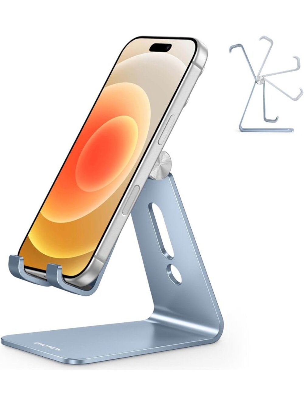Adjustable Aluminum Cell Phone Stand, Anti-Slip Base, Convenient Charging Port